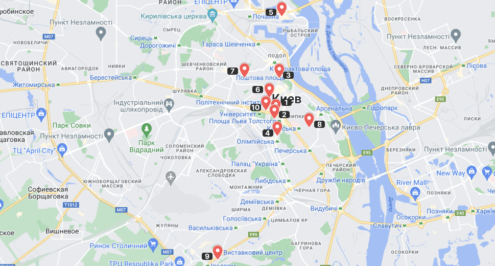 Карта интересных мест Киева